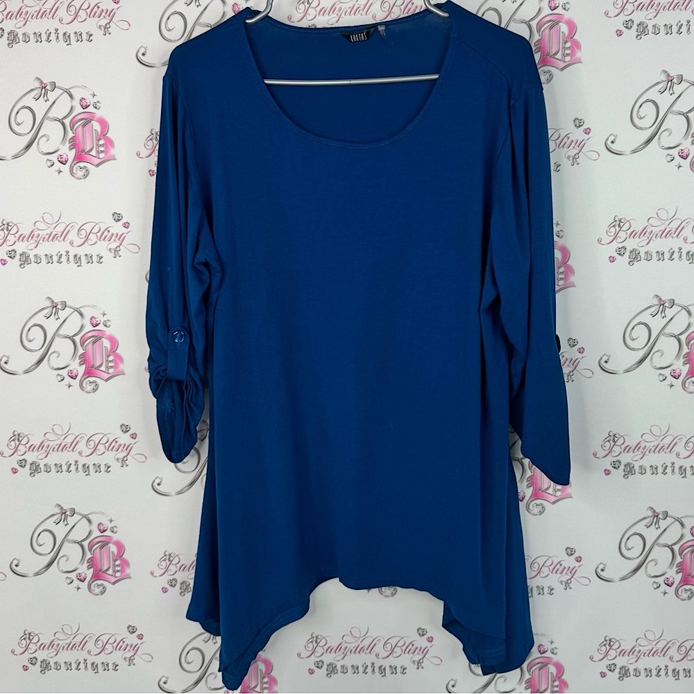 Kaktus long sleeve fairy hem asymmetrical Women's Deep Blue Tunic Top